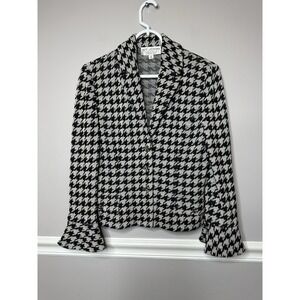 St John Herringbone Blazer  Women's Sz 2 Black‎ White VTG